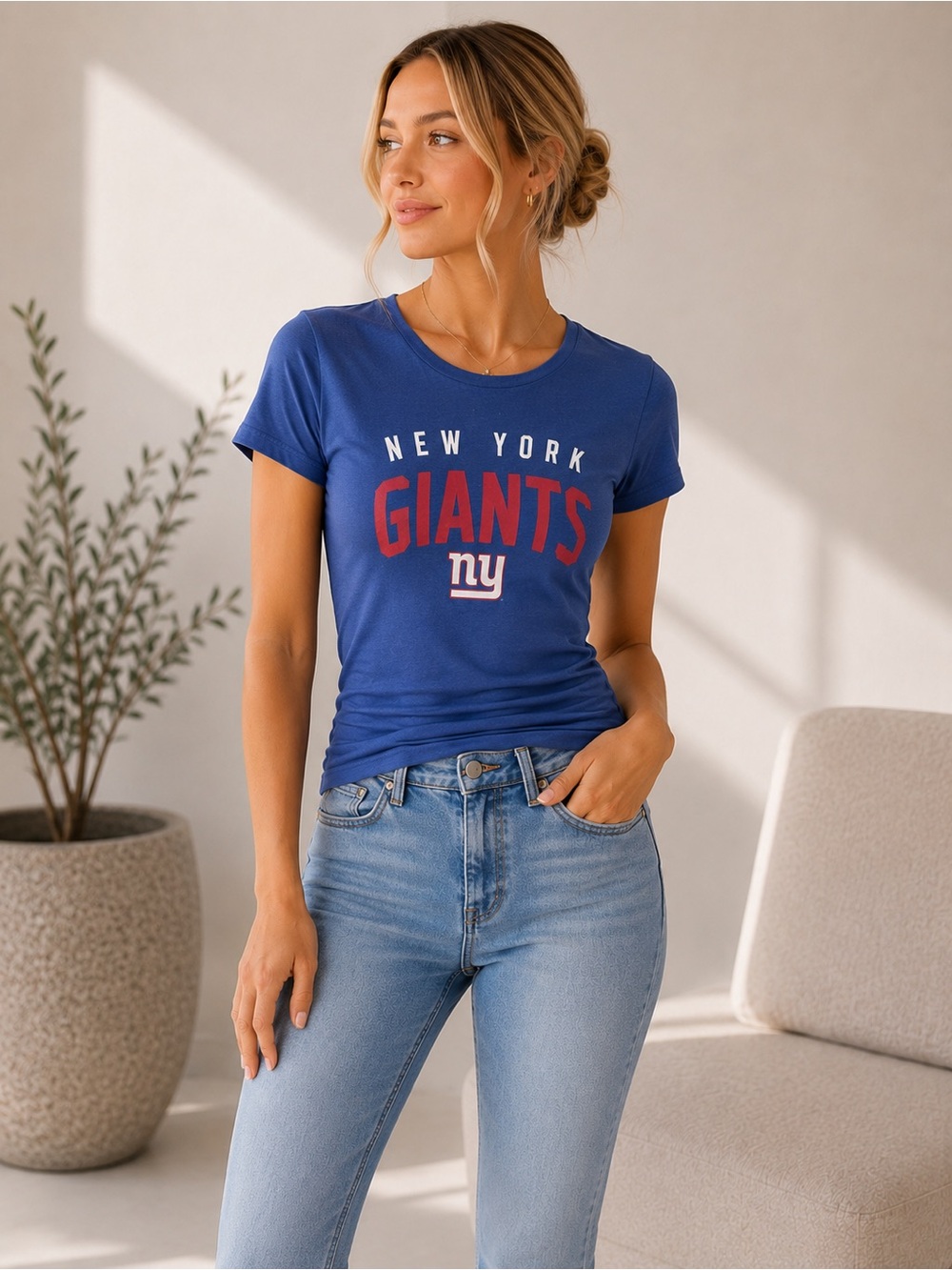 Fanatics Blue New York Graphic Tee with White and Red Accents